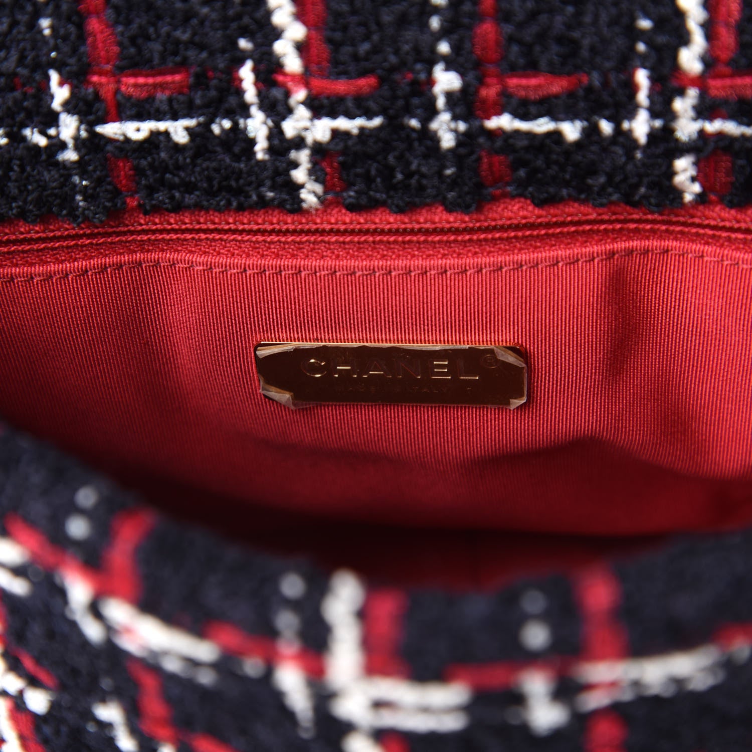 Chanel Tweed Quilted Large Chanel 19 Flap Navy Blue White Red 8 of 10