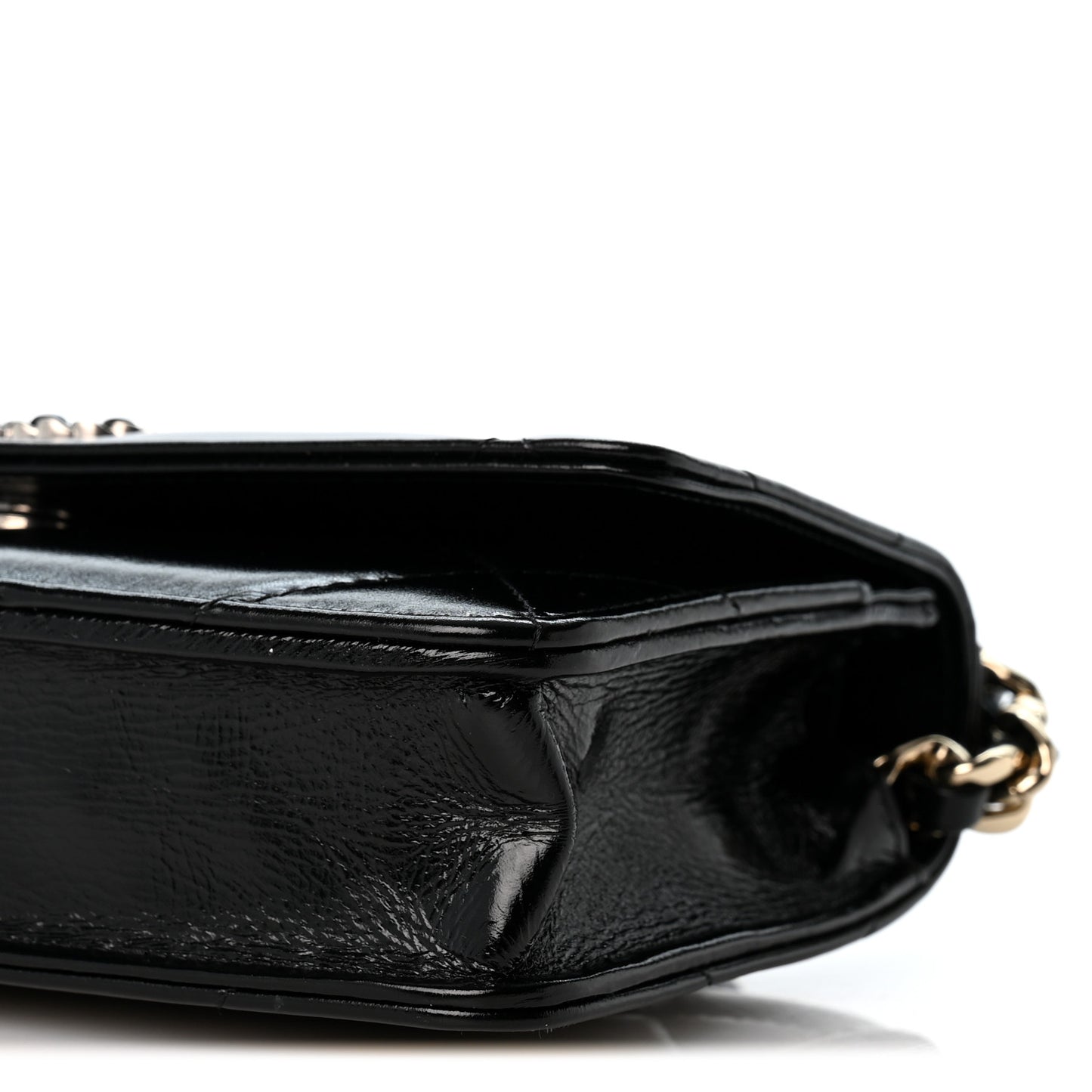 Shiny Crumpled Calfskin Quilted Chanel 19 Wallet On Chain WOC Black