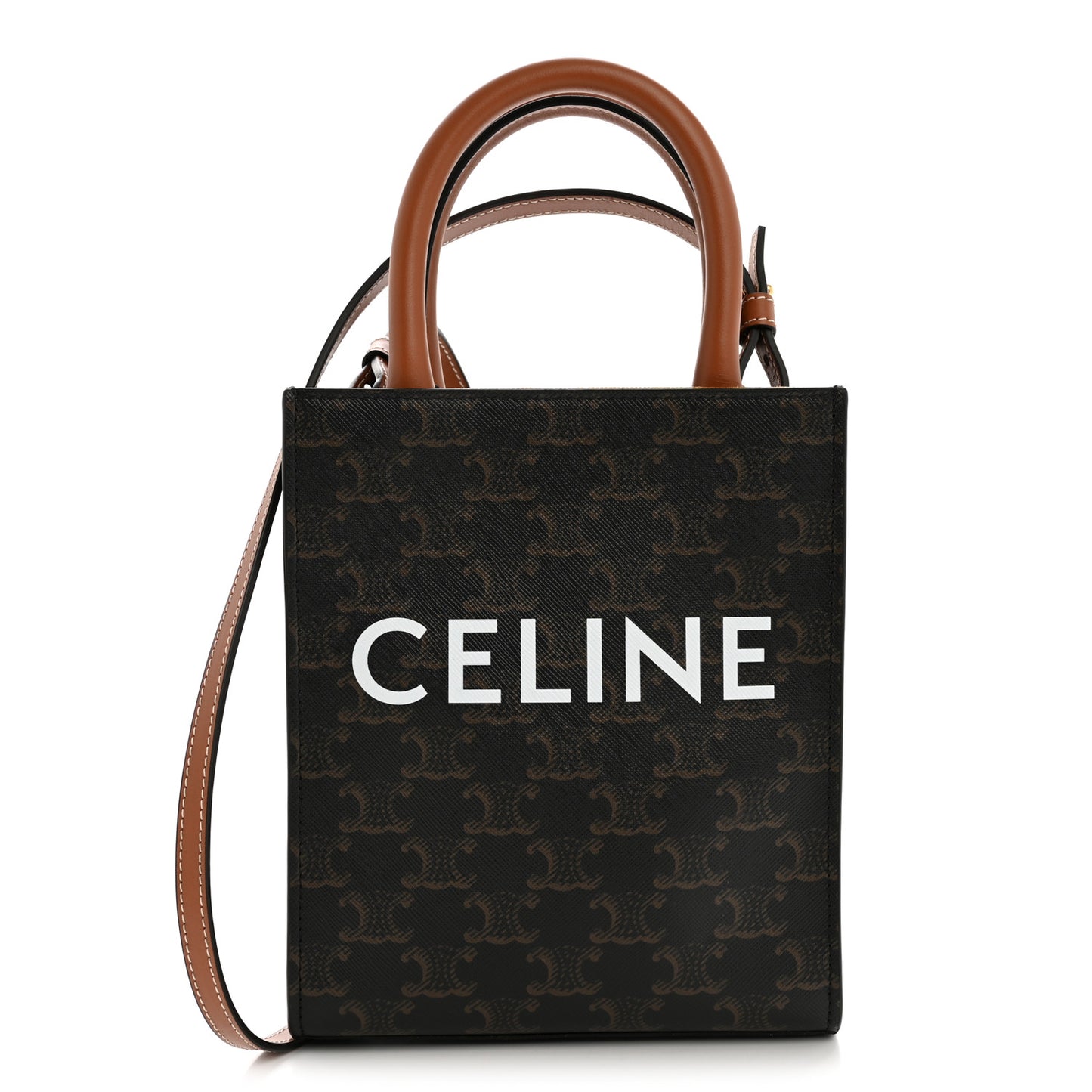 Triomphe Canvas Calfskin Mini Vertical Cabas Tan