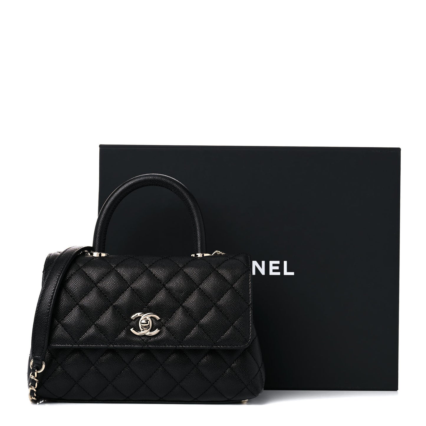 Caviar Quilted Mini Coco Handle Flap Black