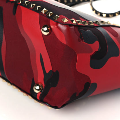 Valentino Garavani Nappa Canvas Camouflage Medium Rockstud Tote Red 9 of 9