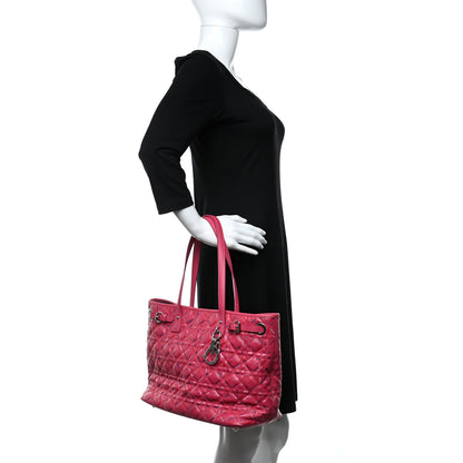 Christian Dior Coated Canvas Cannage Medium Panarea Tote Raspberry Multicolor 2 of 9
