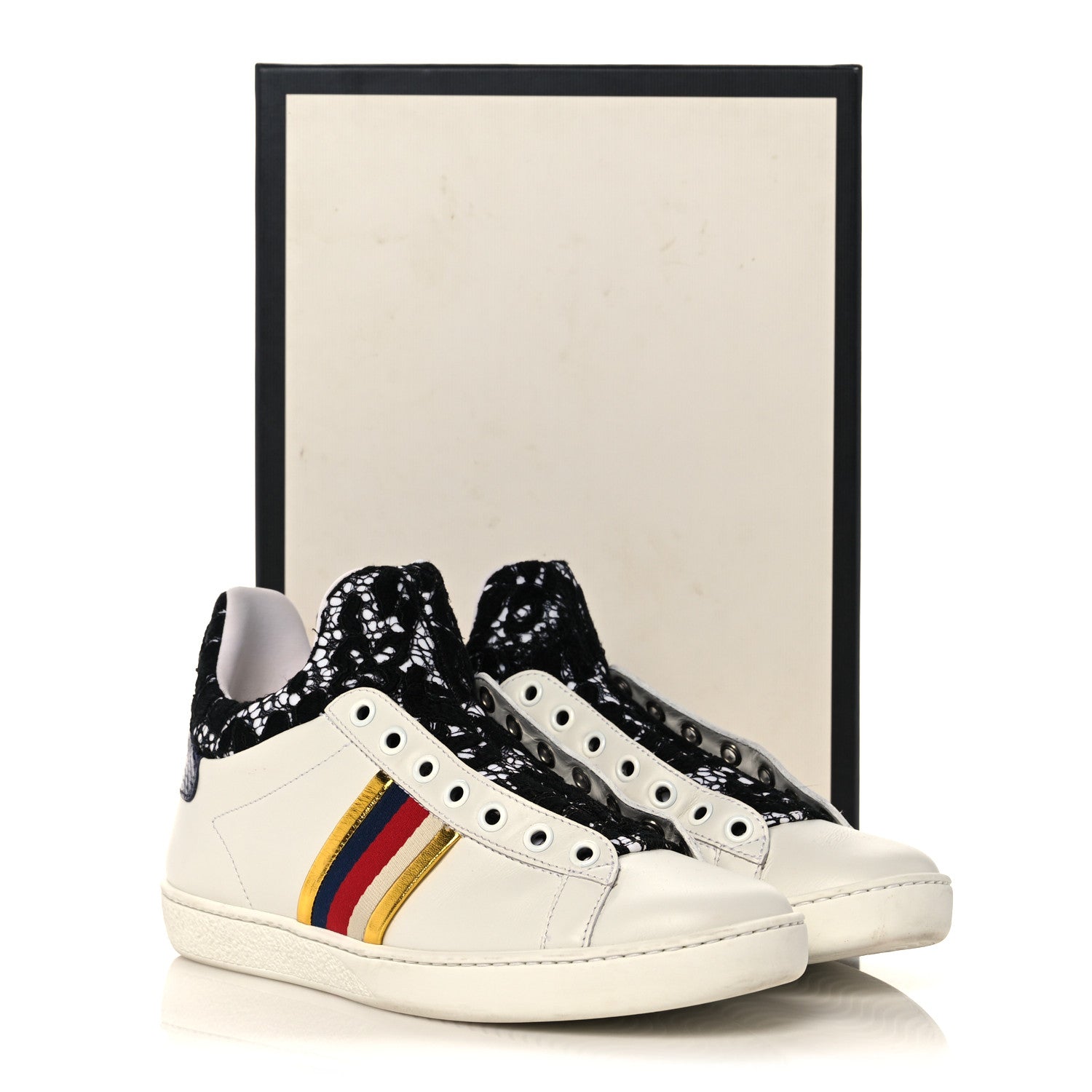 Gucci Calfskin Lace Ayers Sylvie Web New Womens Ace High Top Sneakers 37 White 10 of 10
