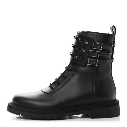 Valentino Garavani Calfskin Rockstud 20mm Combat Boots 37 Black 1 of 10