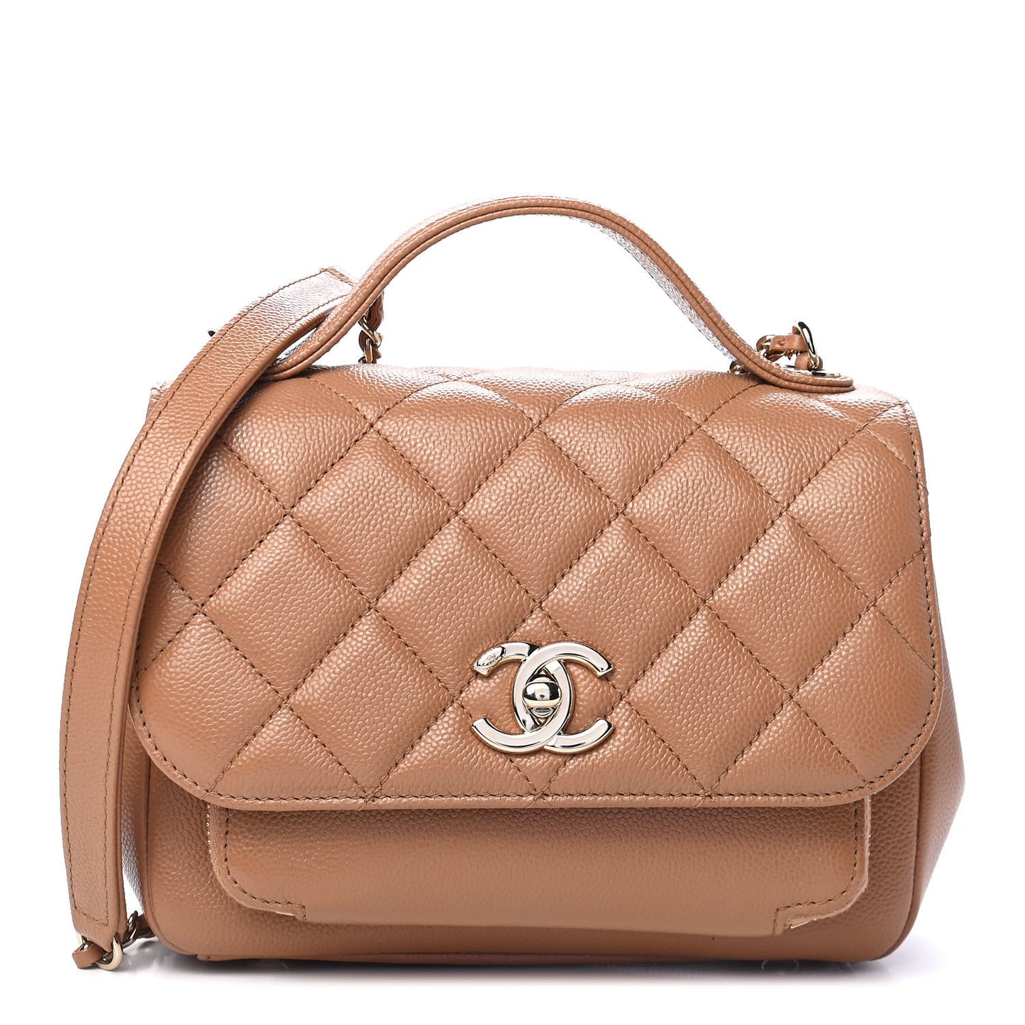 Caviar Quilted Small Business Affinity Flap Camel