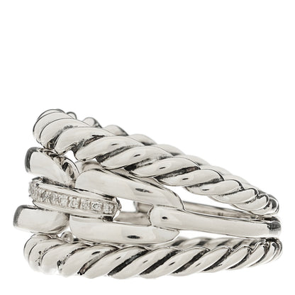 David Yurman Sterling Silver Diamond Wellesley Link Three-Row Ring 53 6.25 3 of 5