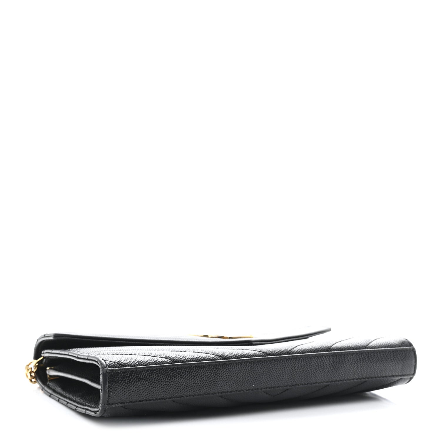 Saint Laurent Grain De Poudre Matelasse Chevron Monogram Chain Wallet Black 4 of 12