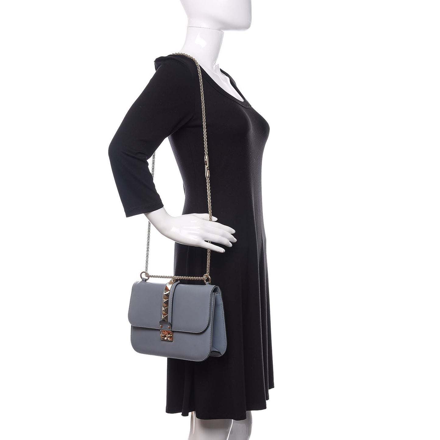 Vitello Medium Glam Lock Rockstud Flap Grey