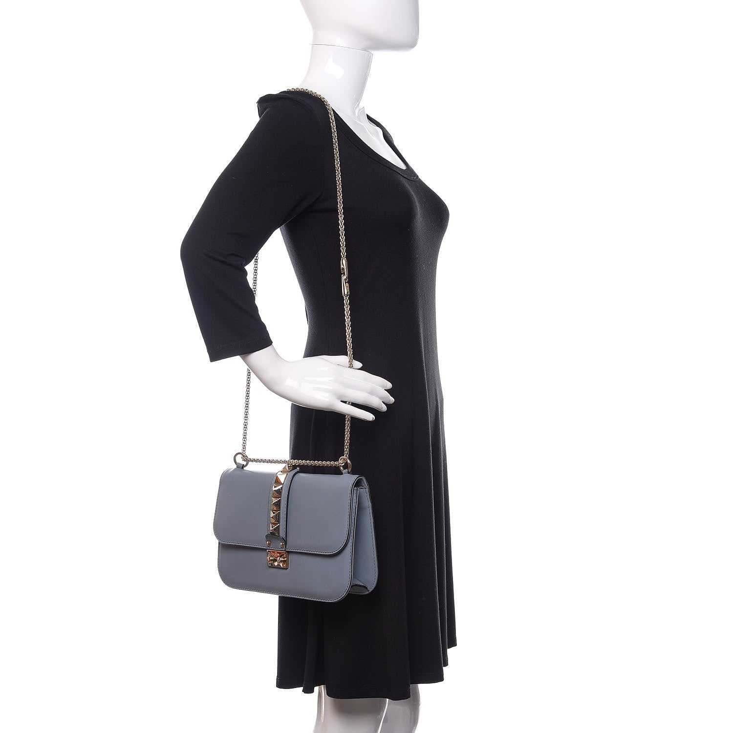 Valentino Garavani Vitello Medium Glam Lock Rockstud Flap Grey 2 of 19