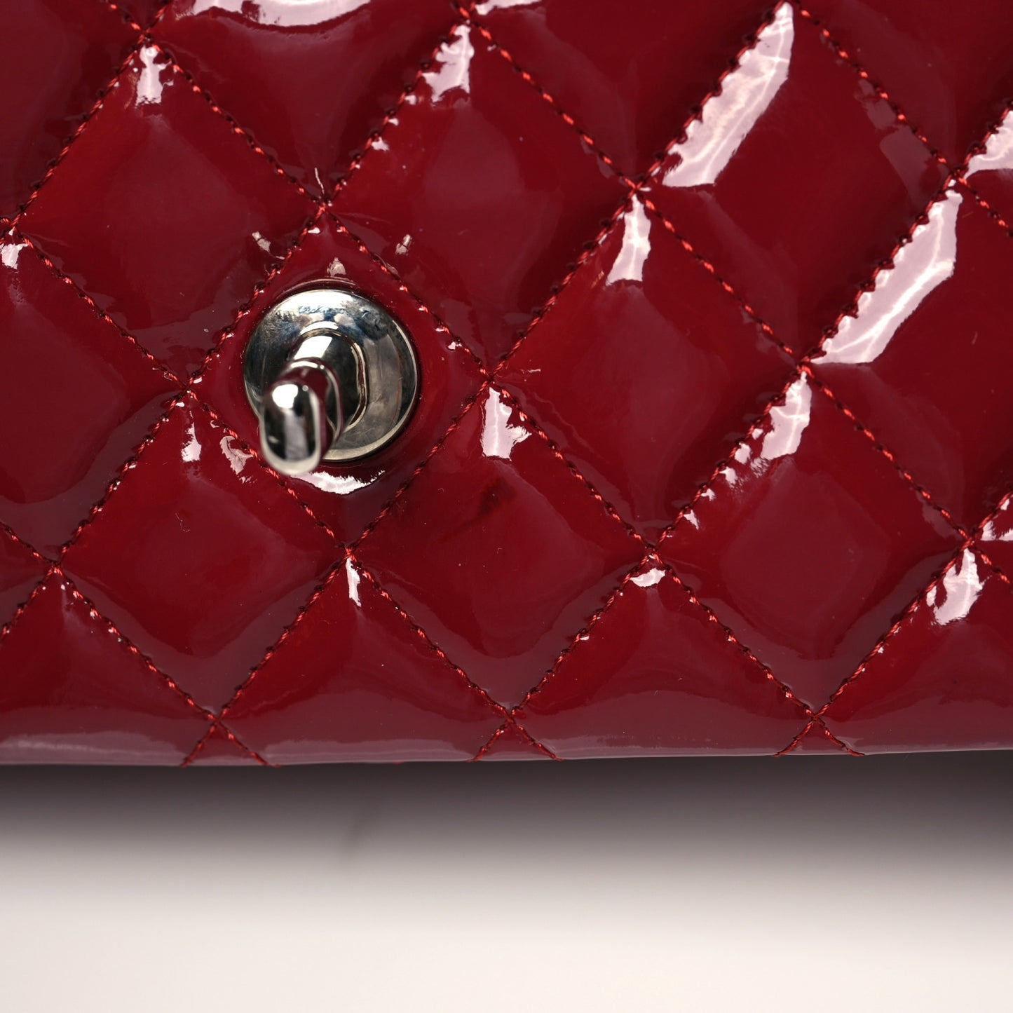 Patent Calfskin Quilted Medium Double Flap Dark Red