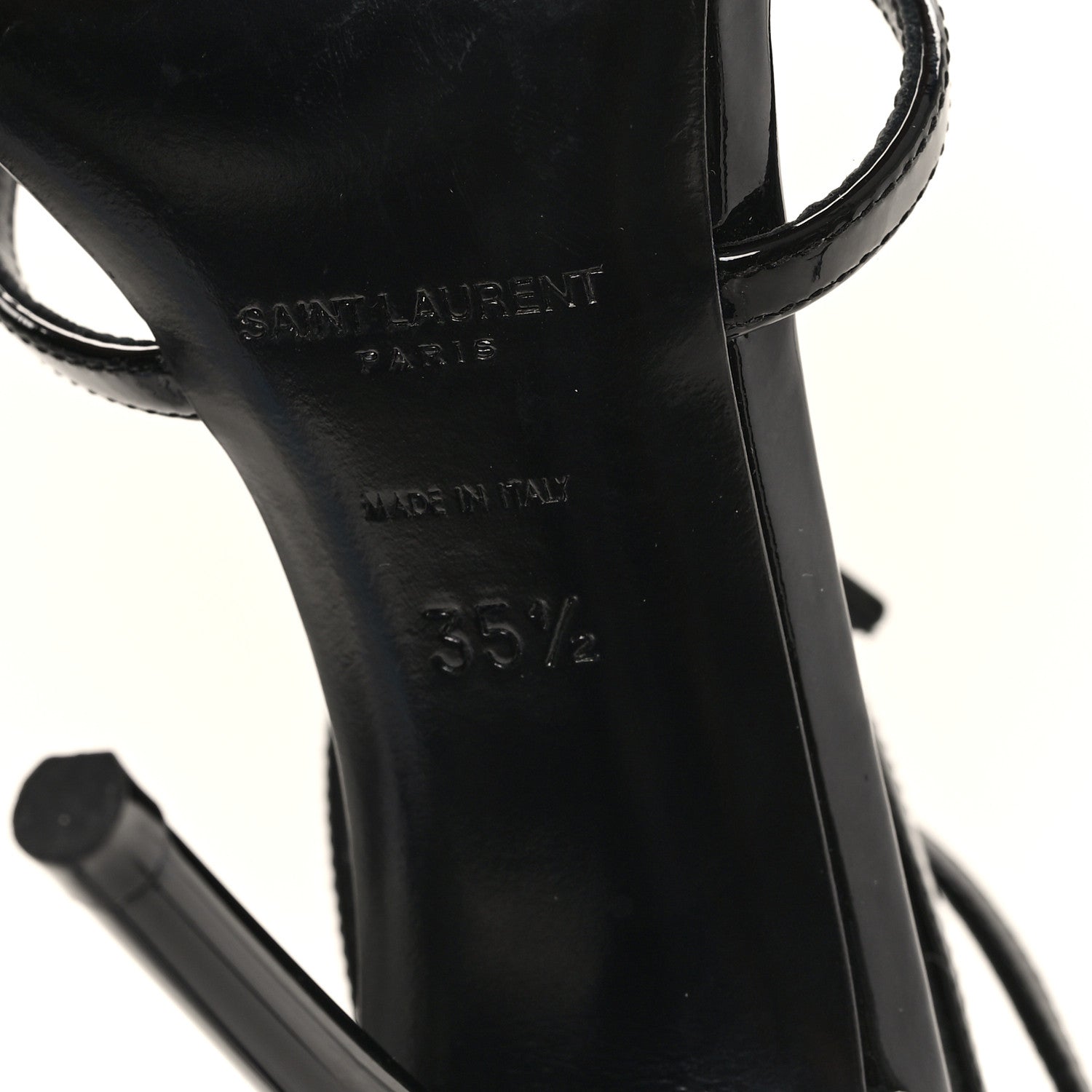 Saint Laurent Patent Cassandra 100 Ankle Strap Sandals 35.5 Black 7 of 9