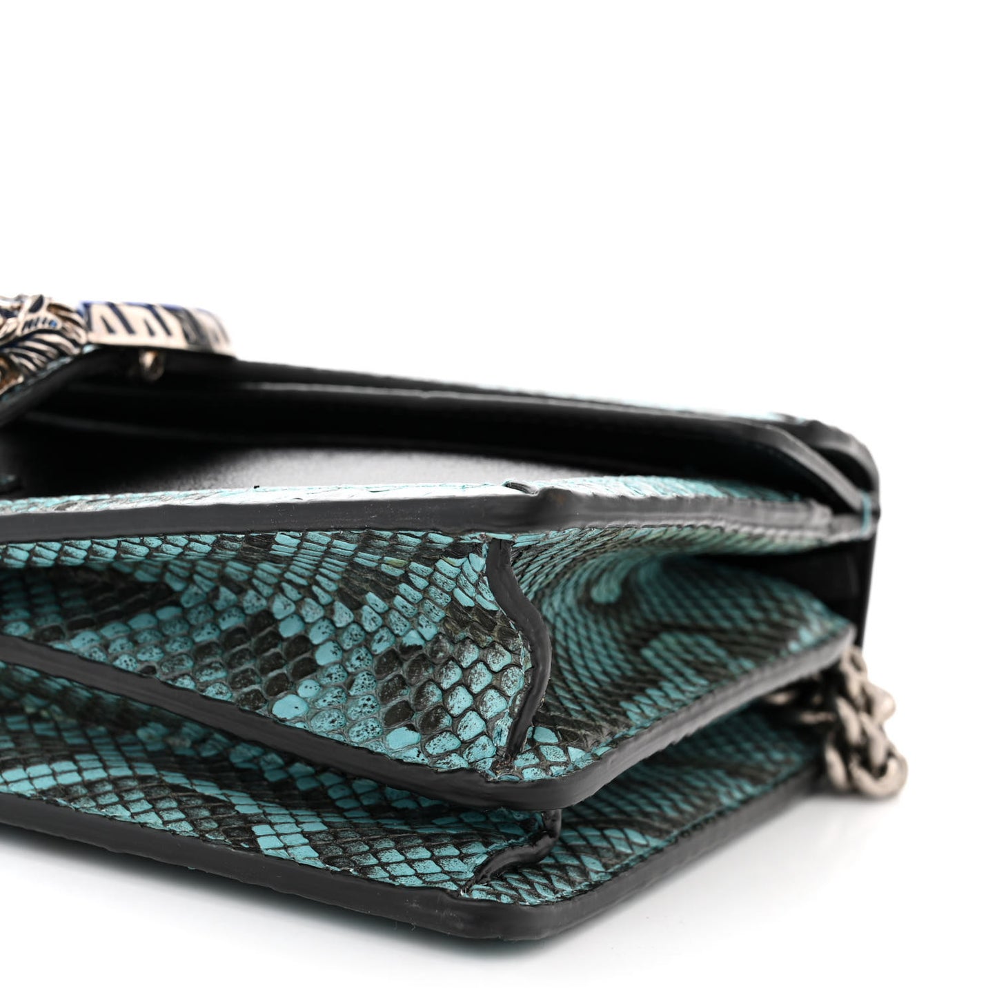 Calfskin Snakeskin Enamel Small Dionysus Shoulder Bag Black Blue Electric Blue