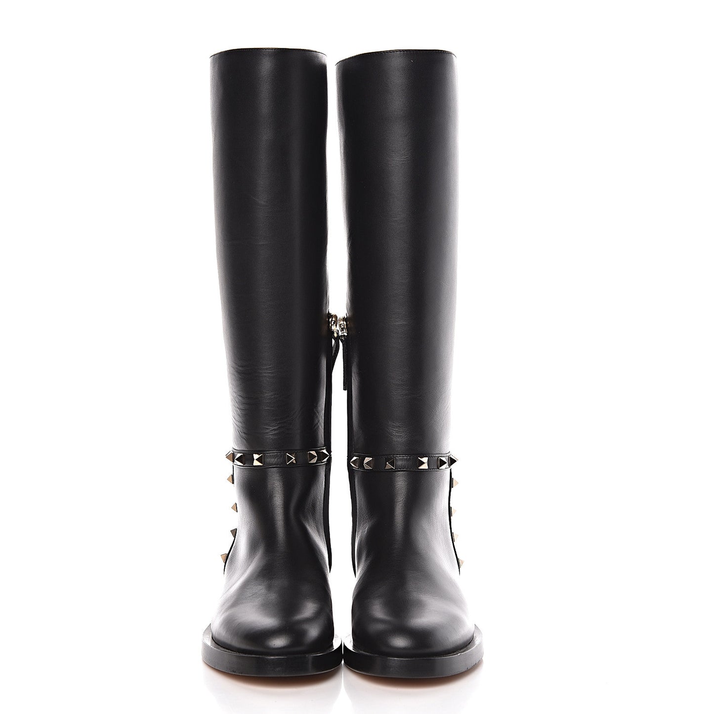 Calfskin Rockstud Knee High Flat Boots 36 Black