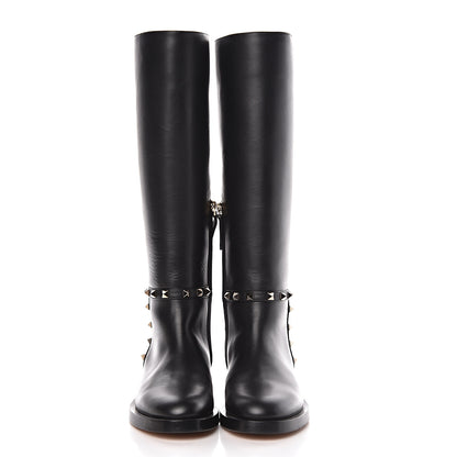 Valentino Garavani Calfskin Rockstud Knee High Flat Boots 36 Black 2 of 8