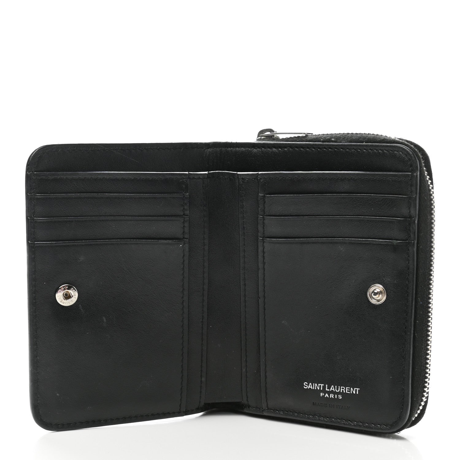 Saint Laurent Calfskin Crocodile Embossed Monogram Compact Wallet Black 5 of 6
