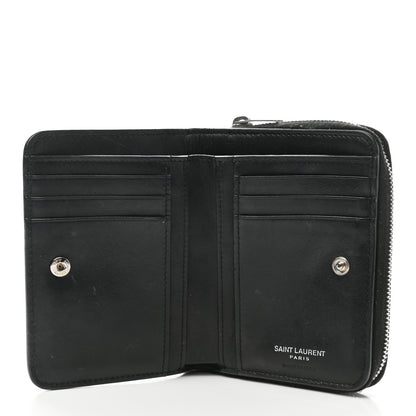 Saint Laurent Calfskin Crocodile Embossed Monogram Compact Wallet Black 5 of 6