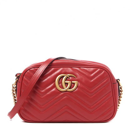 Gucci Calfskin Matelasse Small GG Marmont Chain Shoulder Bag Hibiscus Red 1 of 8