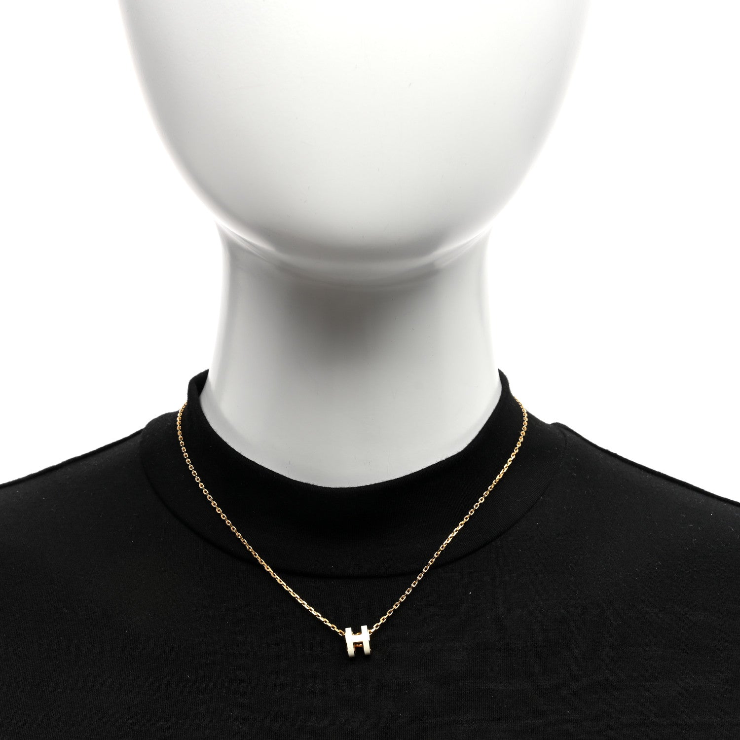 Hermes Lacquered Gold Mini Pop H Pendant Necklace White 2 of 6