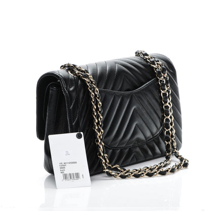 Chanel Lambskin Chevron Quilted Medium Double Flap Black 3 of 7