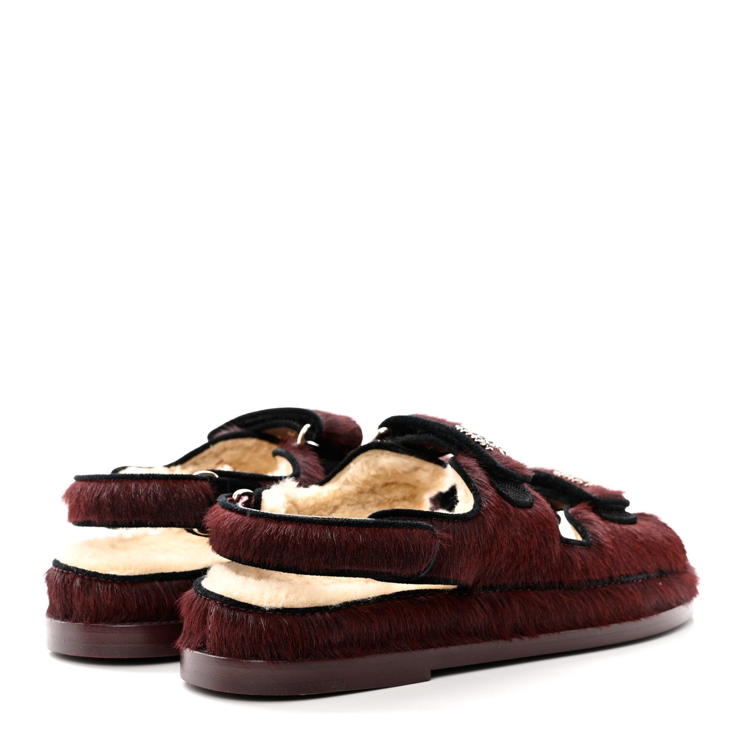Calfskin Hair Suede Shearling Dad Sandals 36.5 Burgundy Black