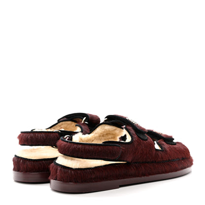 Chanel Calfskin Hair Suede Shearling Dad Sandals 36.5 Burgundy Black 4 of 11