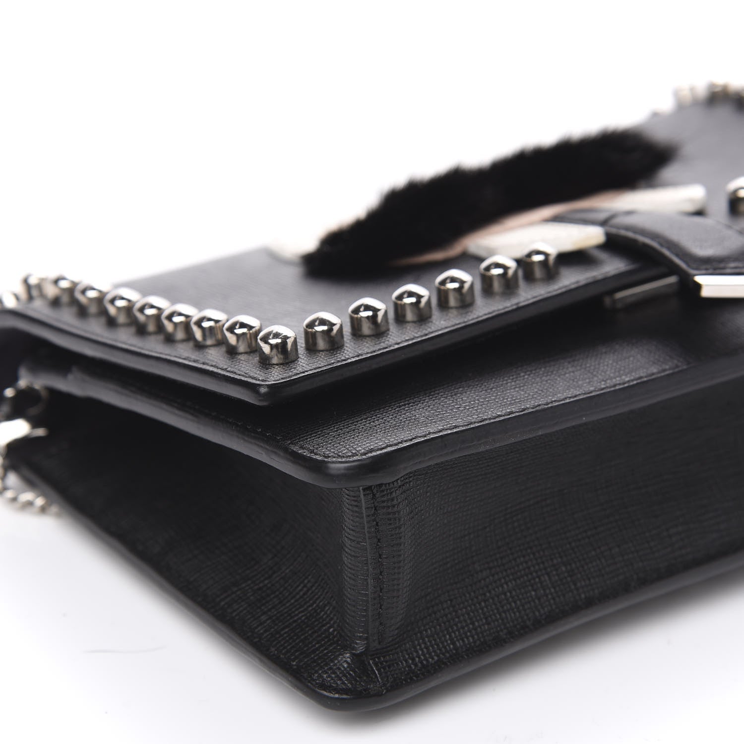 Fendi Vitello Elite Mink Fur Studded Karlito Tube Wallet on Chain Black 8 of 9