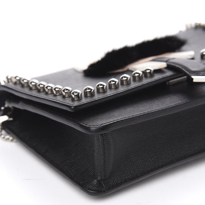 Fendi Vitello Elite Mink Fur Studded Karlito Tube Wallet on Chain Black 8 of 9