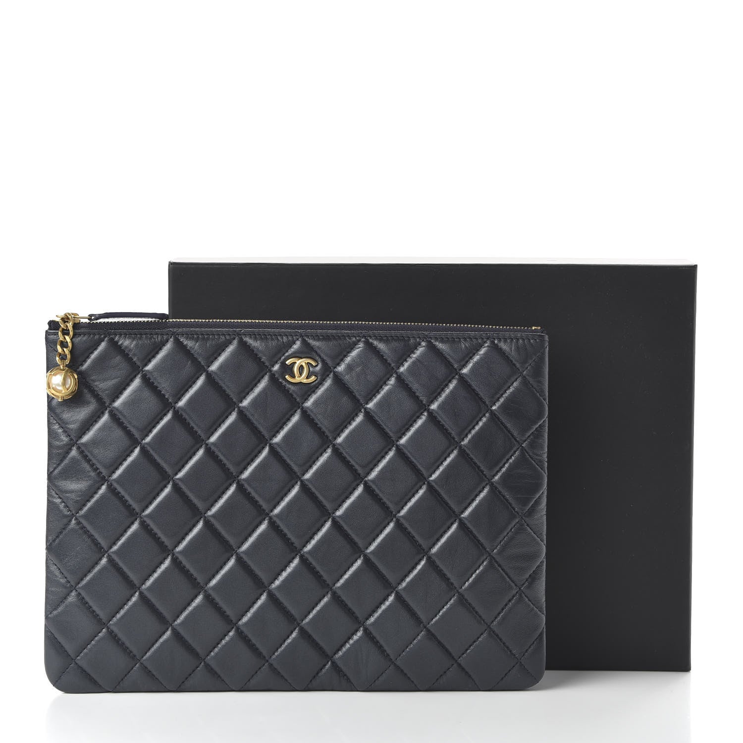 Chanel Lambskin Quilted Pearl Crush Medium Cosmetic Case Dark Blue 12 of 12