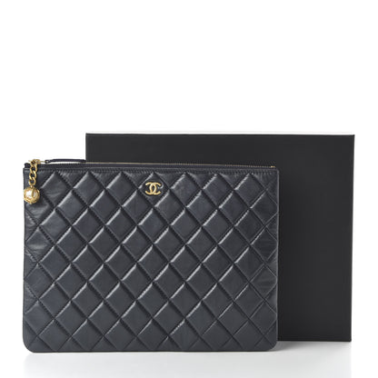 Chanel Lambskin Quilted Pearl Crush Medium Cosmetic Case Dark Blue 12 of 12