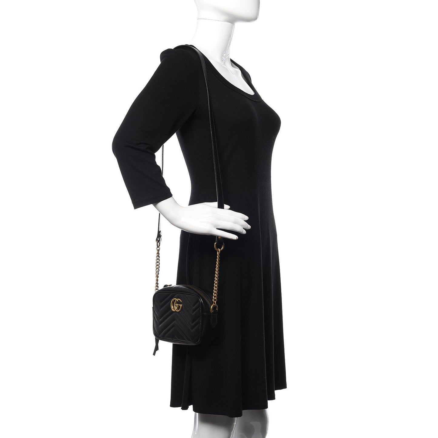 Calfskin Matelasse Mini GG Marmont Chain Shoulder Bag Black