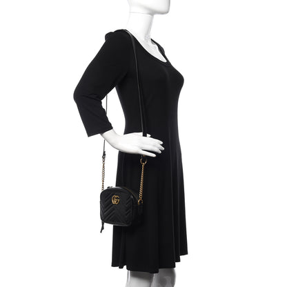 Gucci Calfskin Matelasse Mini GG Marmont Chain Shoulder Bag Black 2 of 9