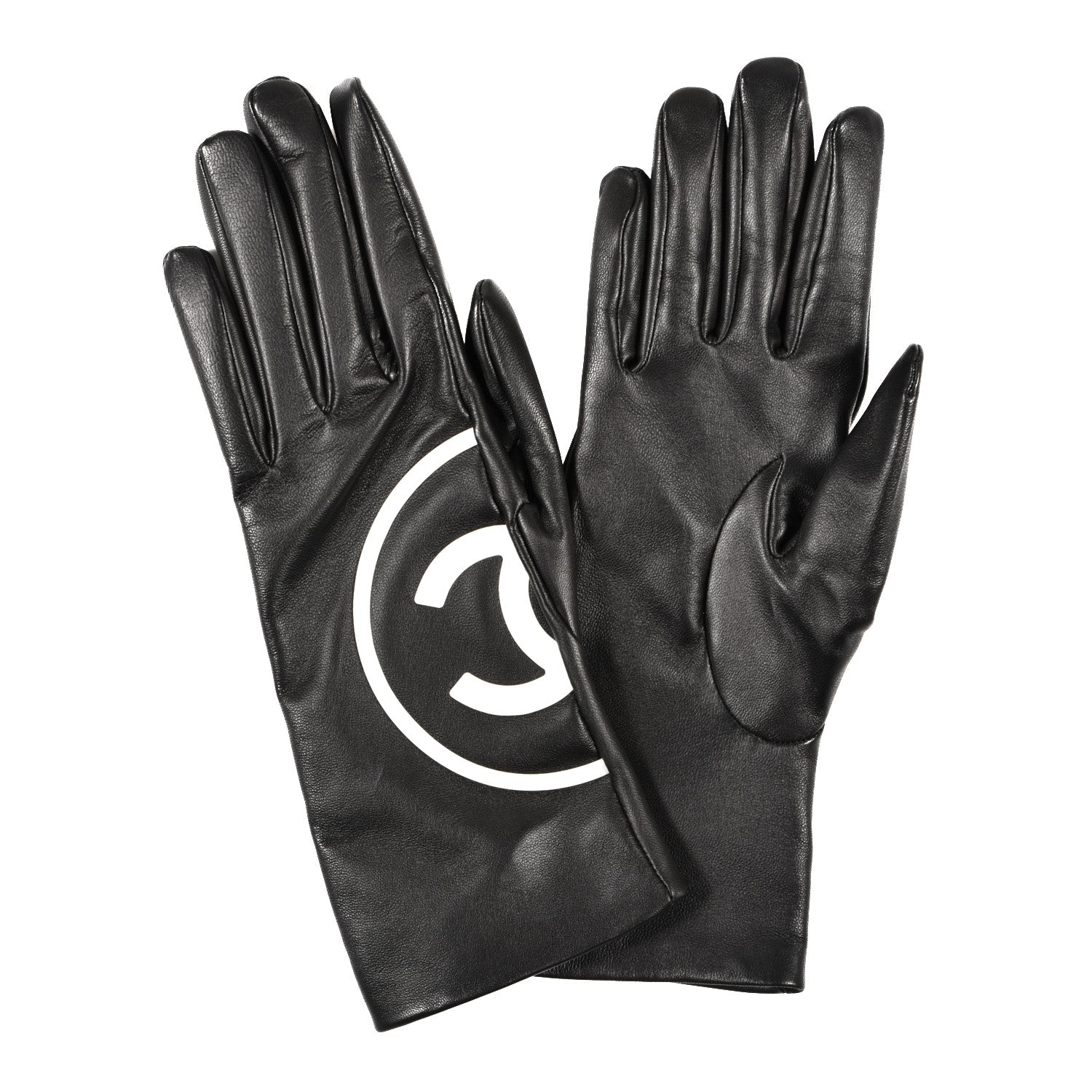Chanel Lambskin CC Gloves 7 Black White 2 of 5