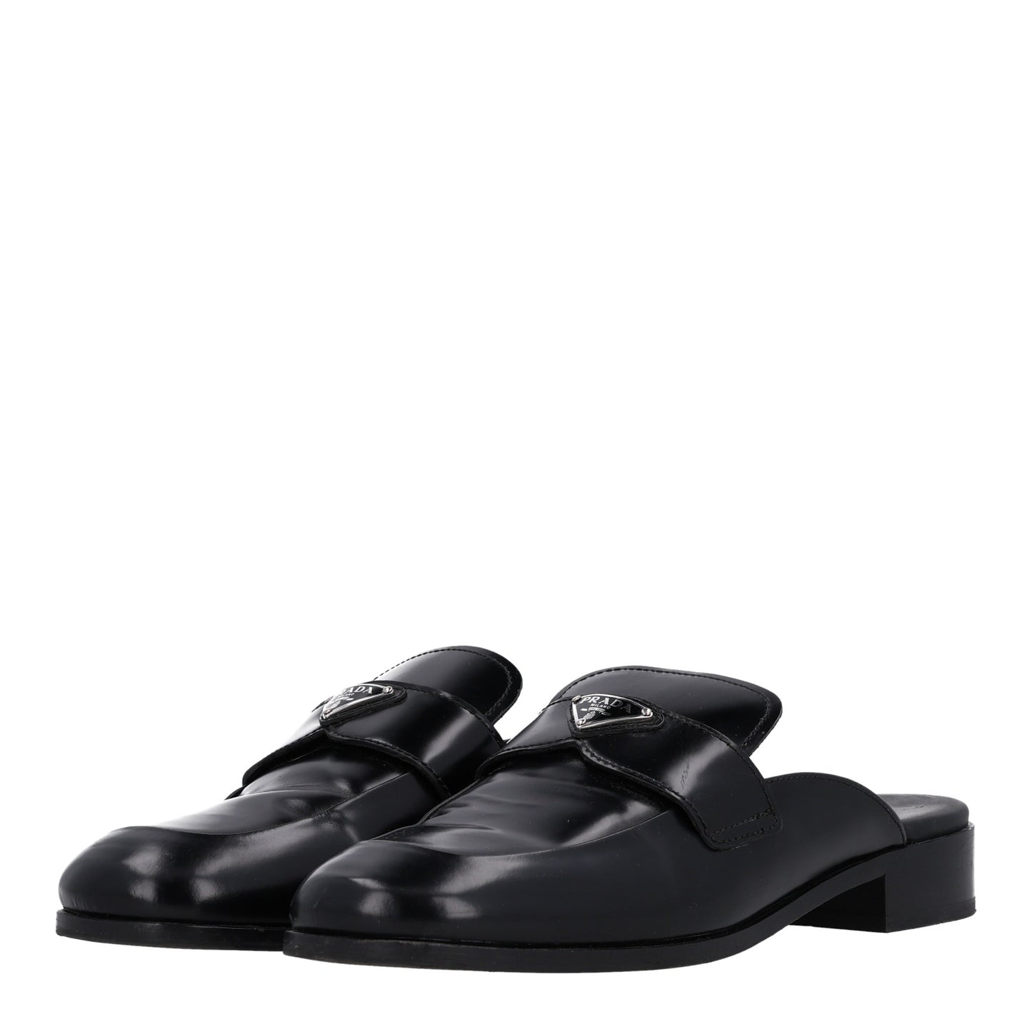 City Calfskin Metal Triangle Logo 20mm Flat Mules 41 Black