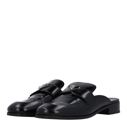 Prada City Calfskin Metal Triangle Logo 20mm Flat Mules 41 Black 4 of 9
