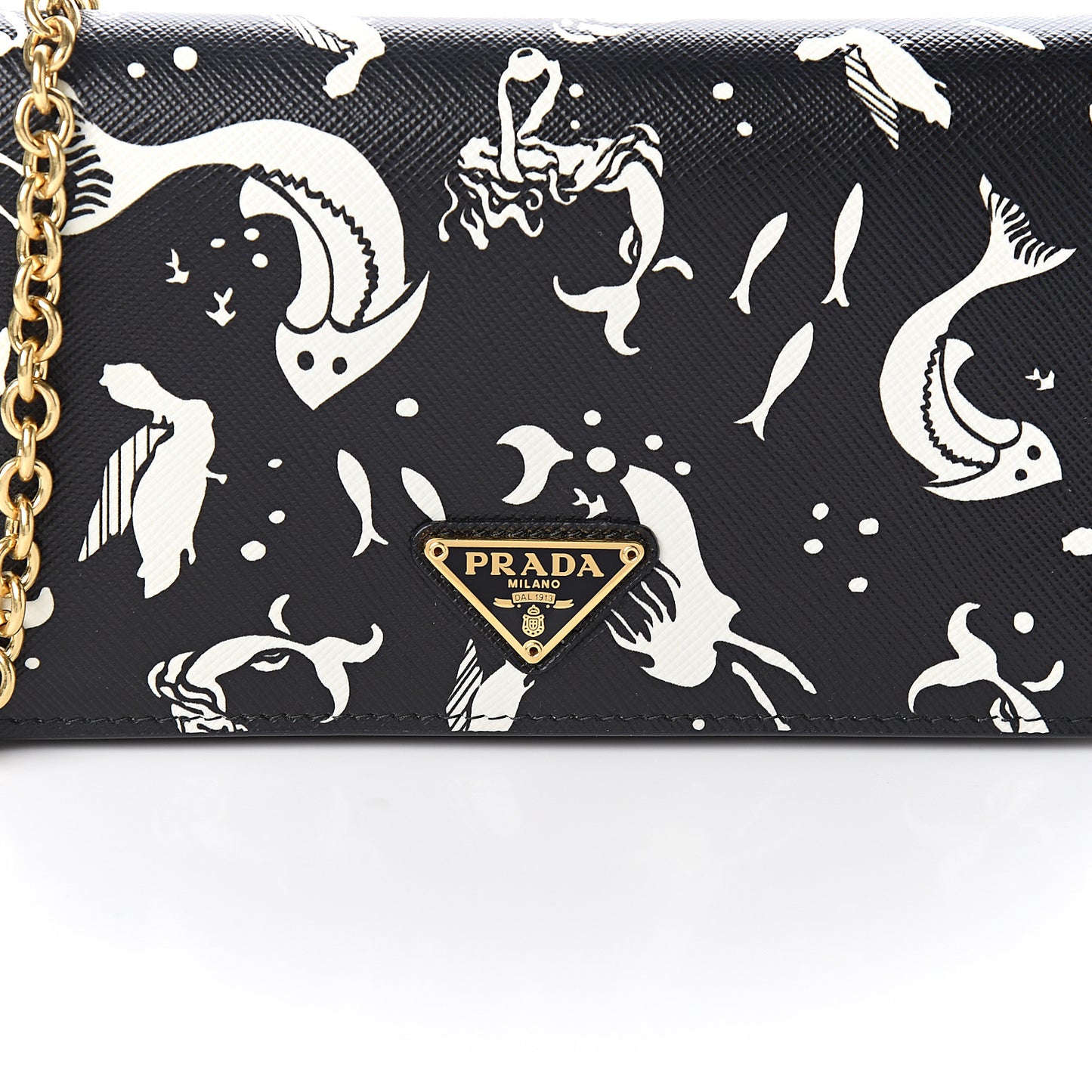 Saffiano Triangle Logo Mermaid Print Mini Crossbody Bag Black