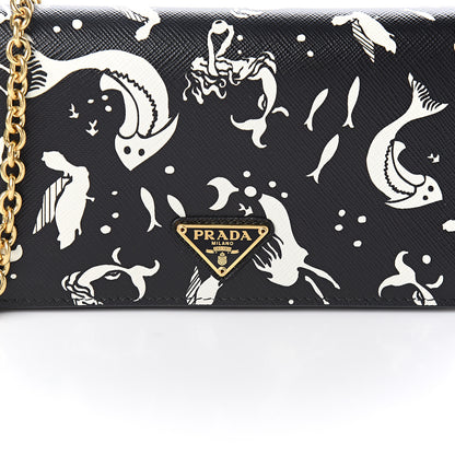 Prada Saffiano Triangle Logo Mermaid Print Mini Crossbody Bag Black 8 of 8