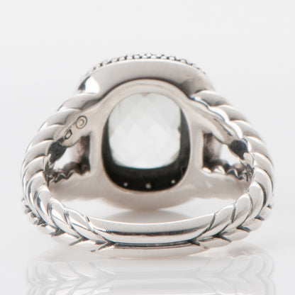 David Yurman Sterling Silver Diamond Prasiolite 10mm Moonlight Ice Cable Ring 54 7 4 of 12