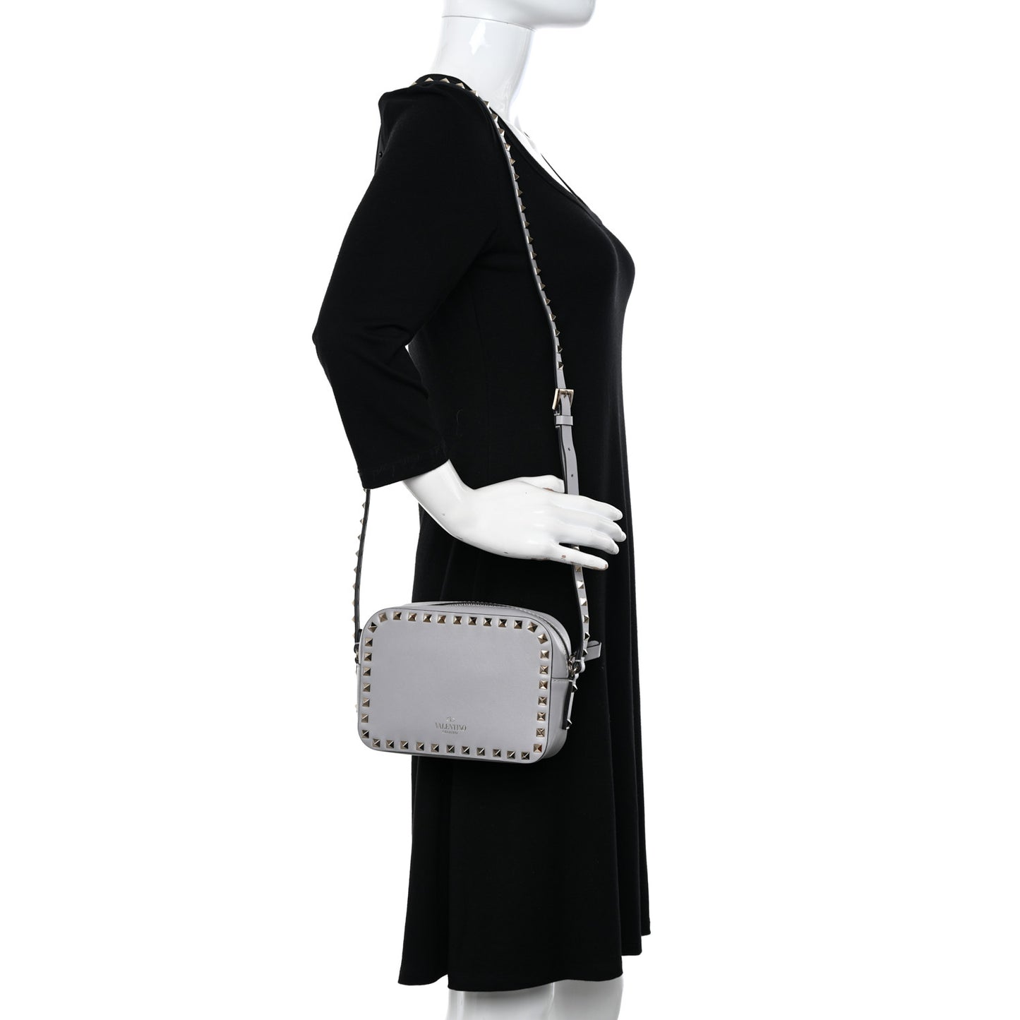 Vitello Rockstud Camera Crossbody Bag Light Stone