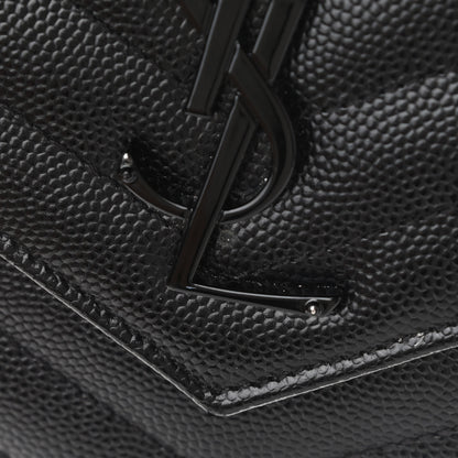 Saint Laurent Grain De Poudre Matelasse Chevron Monogram Chain Wallet Black 15 of 16