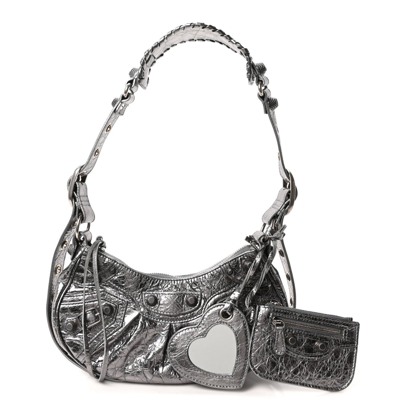 Metallic Agneau Arena Le Cagole Shoulder Bag XS Silver