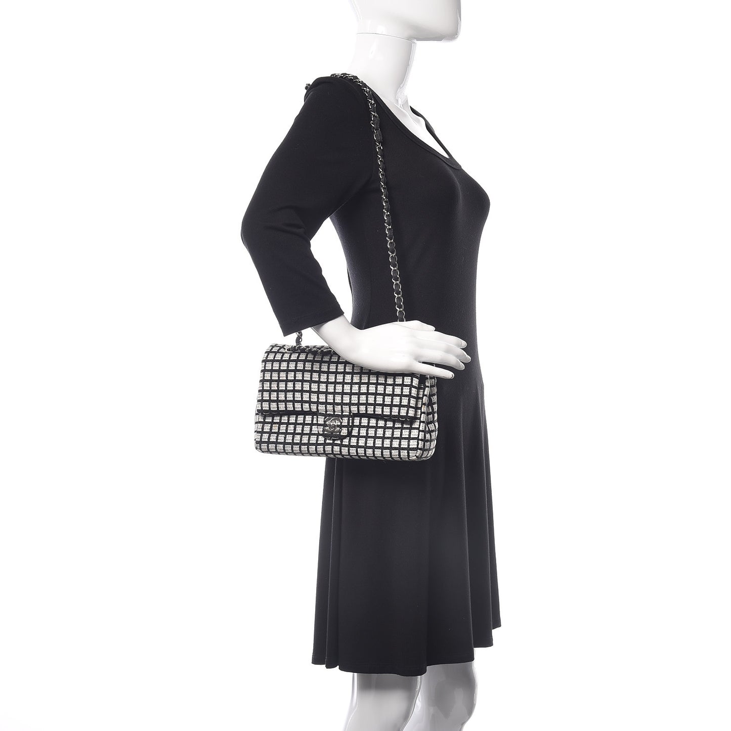 Ribbon Tweed Medium Double Flap Black White