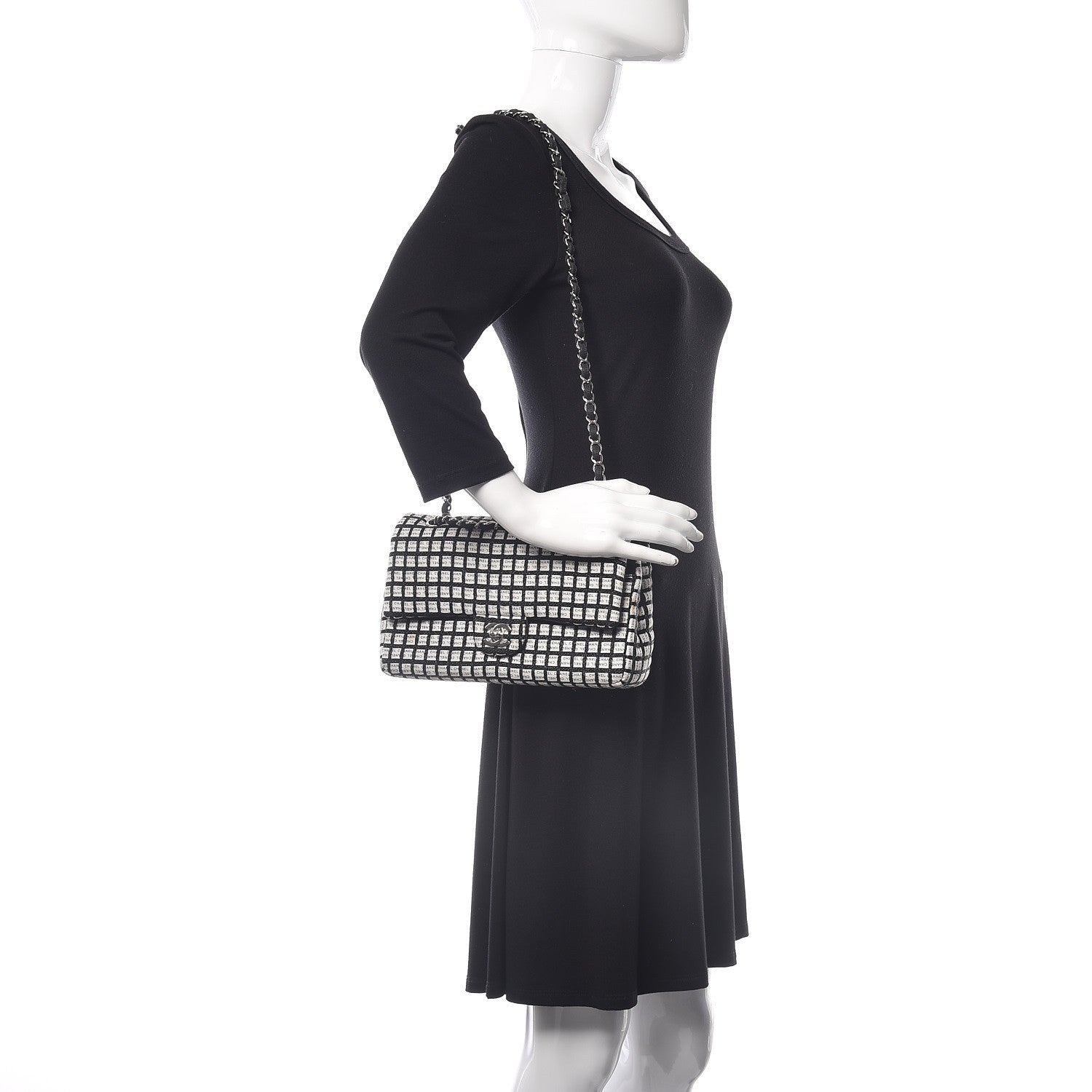 Chanel Ribbon Tweed Medium Double Flap Black White 2 of 11