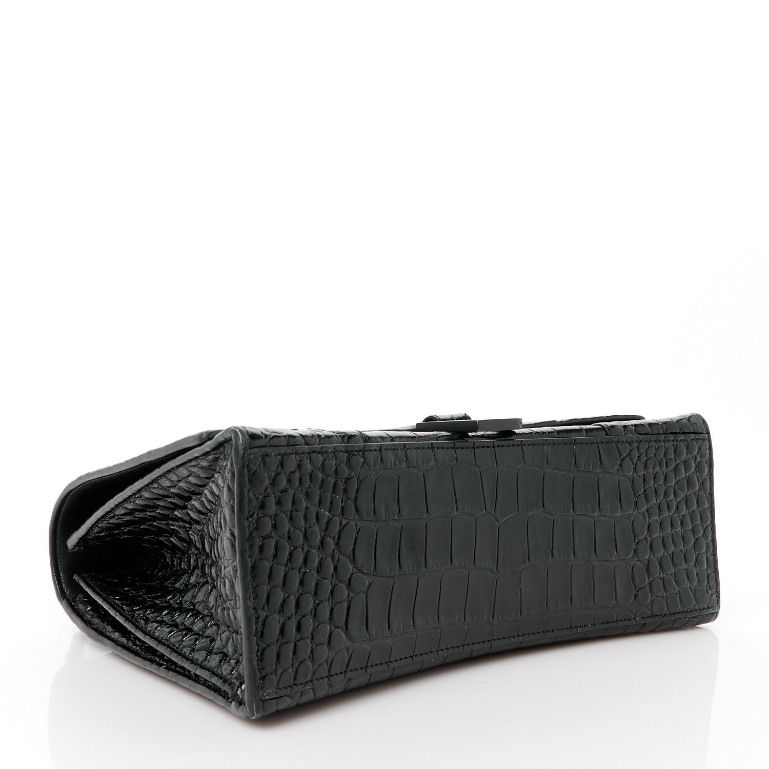 Balenciaga Shiny Calfskin Monochrome Crocodile Embossed Medium Hourglass Top Handle Bag Black 4 of 11