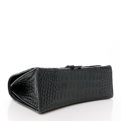 Balenciaga Shiny Calfskin Monochrome Crocodile Embossed Medium Hourglass Top Handle Bag Black 4 of 11