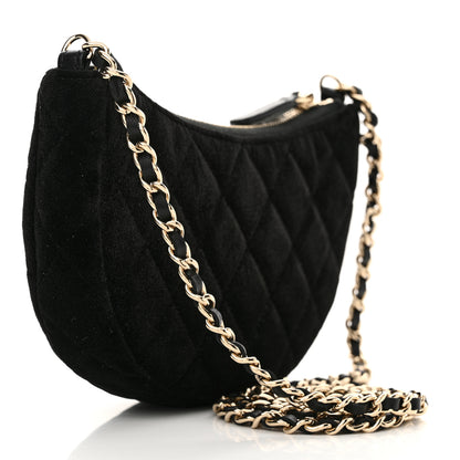 Chanel Velvet Crystal Quilted Chain Hobo Black 3 of 11