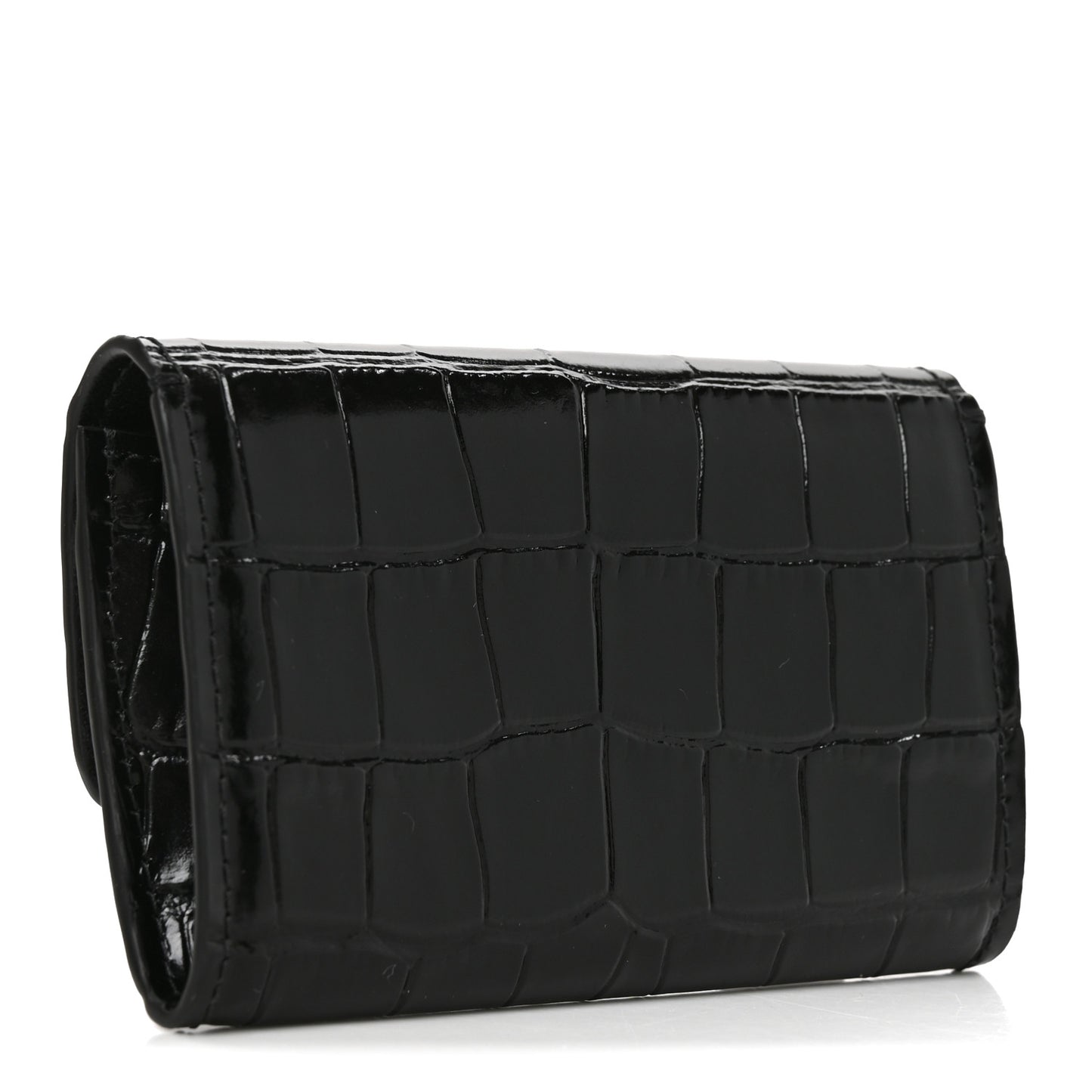 Calfskin Crocodile Embossed Crococo Flap Card Holder Black