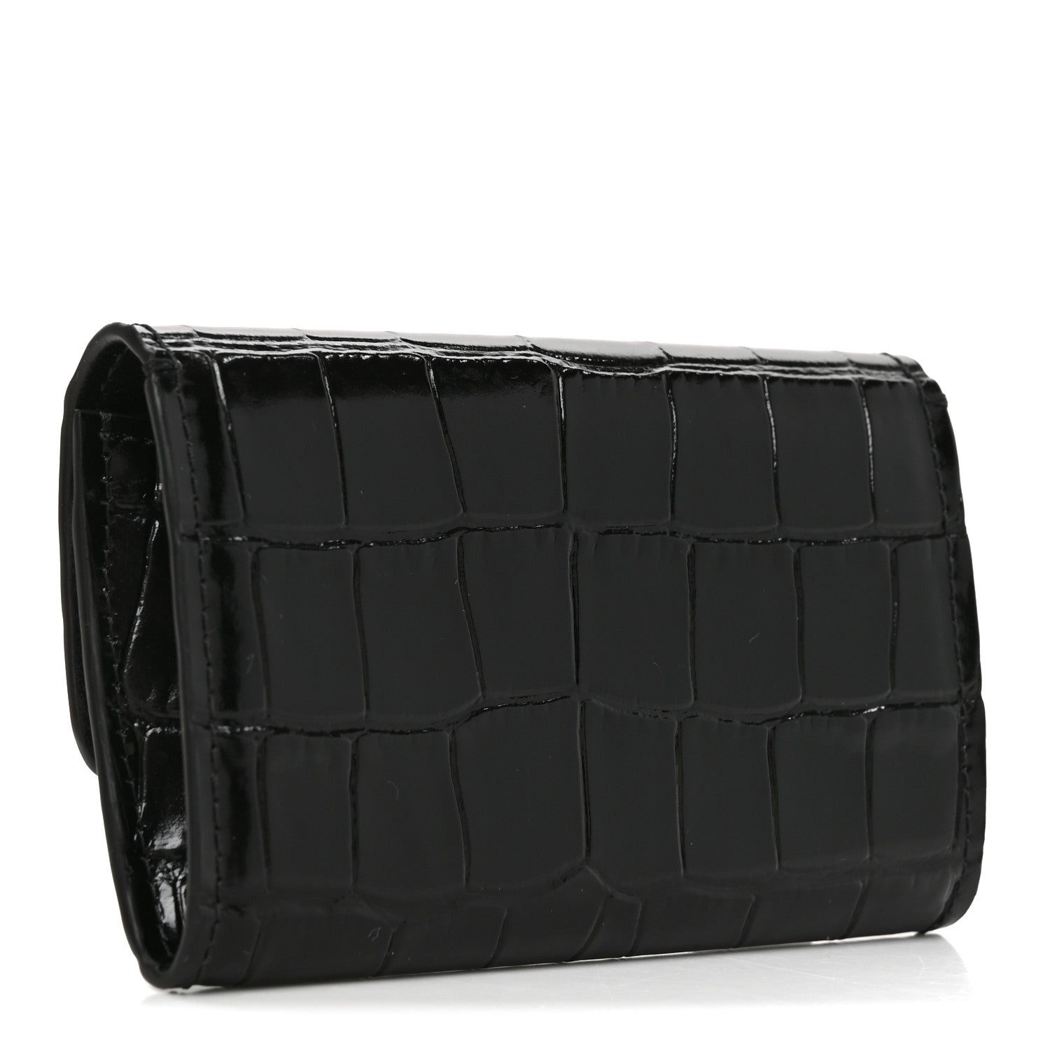 Chanel Calfskin Crocodile Embossed Crococo Flap Card Holder Black 4 of 9