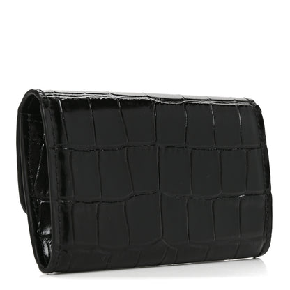 Chanel Calfskin Crocodile Embossed Crococo Flap Card Holder Black 4 of 9