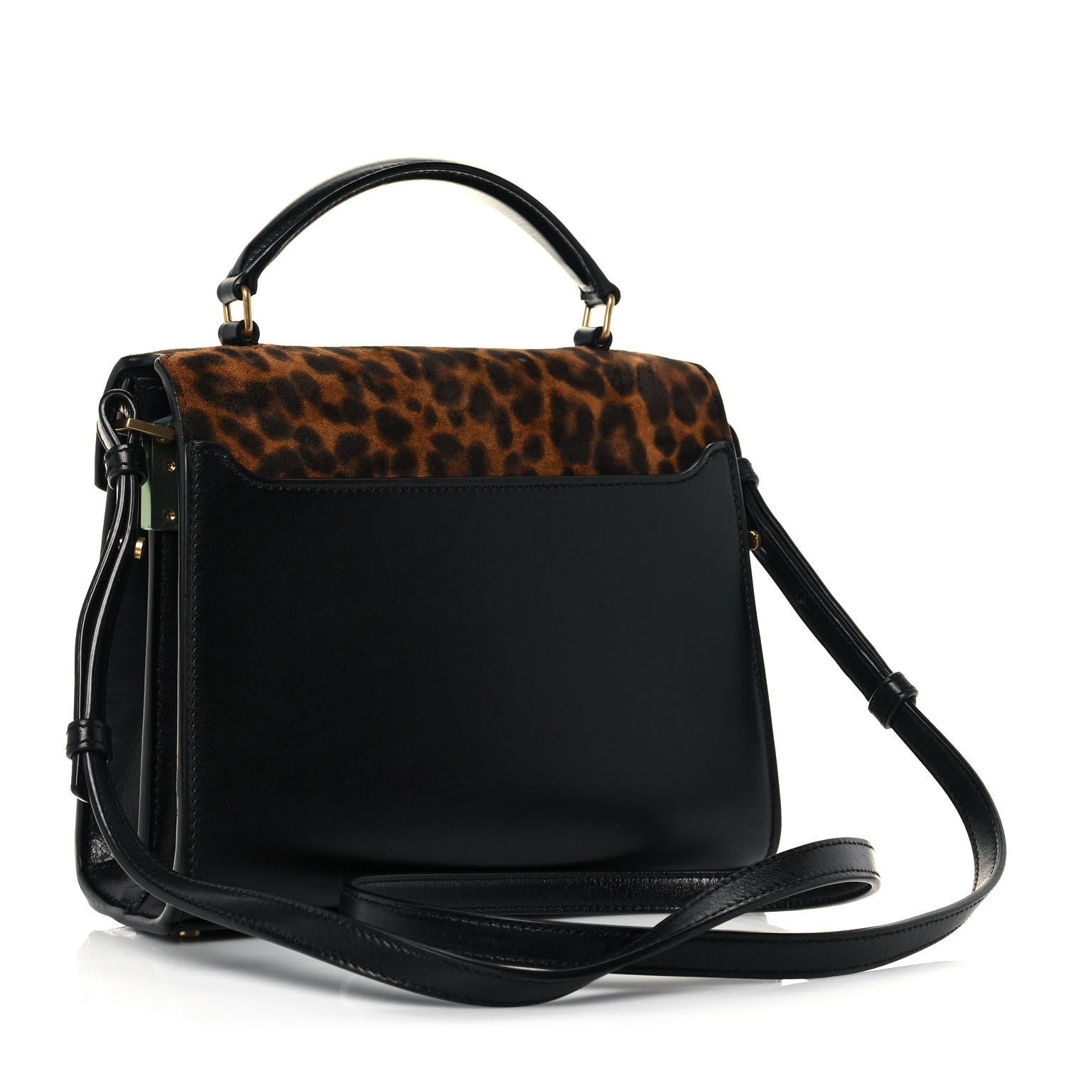 Saint Laurent Suede Leopard Print Mini Classic Monogram Cassandra Top Handle Manto Naturale Black 2 of 11