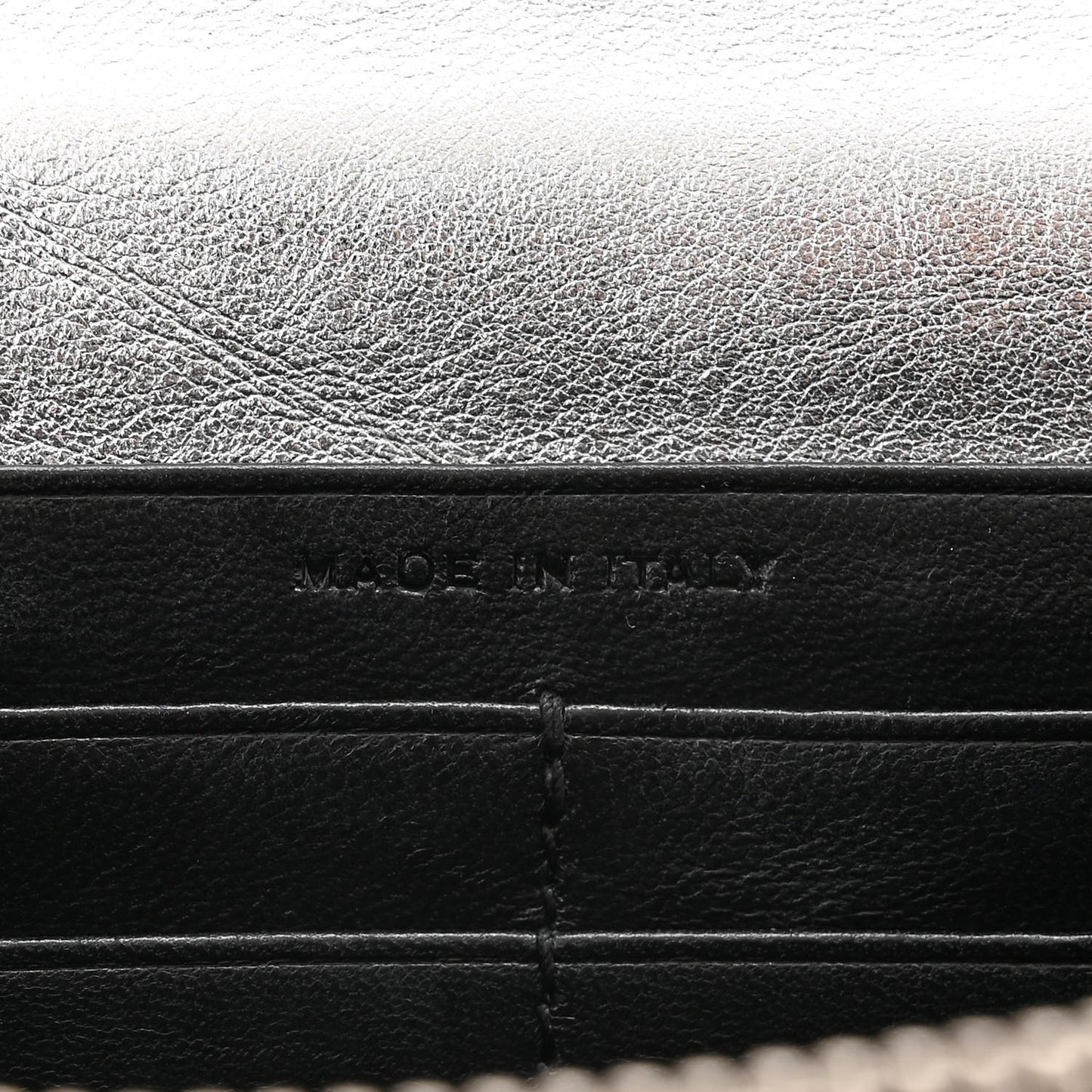 Metallic Lambskin Matelasse Chevron Monogram Chain Wallet Argento